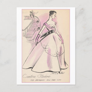 Vintage Fashion Design for Evening Gown Postcard