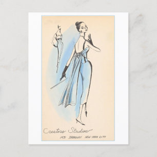 Vintage Fashion Design for Evening Gown Postcard