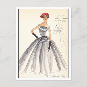 Vintage Fashion Design for Evening Gown Postcard