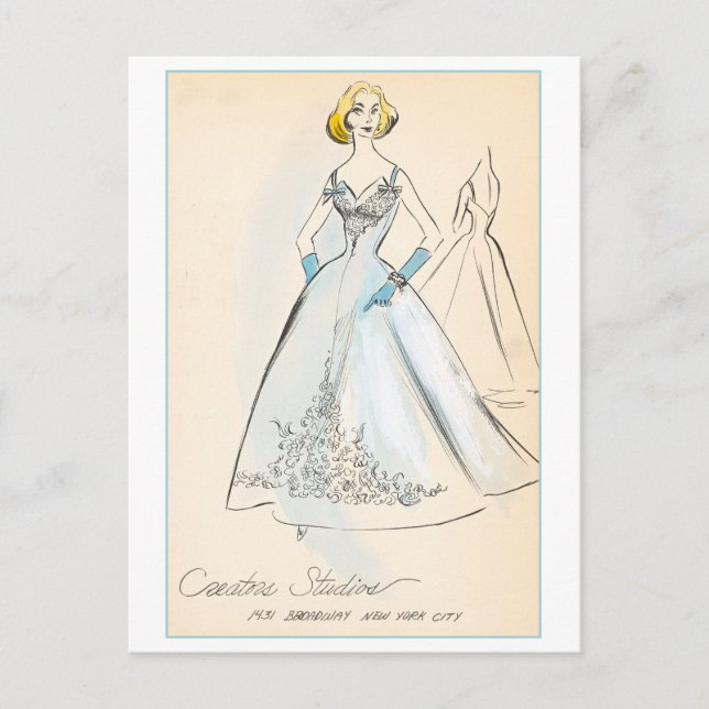 Vintage Fashion Design for Evening Gown Postcard (Front)