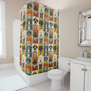 Vintage Fashion Dogs Portrait Collage Shower Curtain