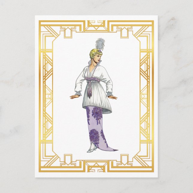 Vintage Fashion Early 1900s Evening Gown Feather Postcard (Front)