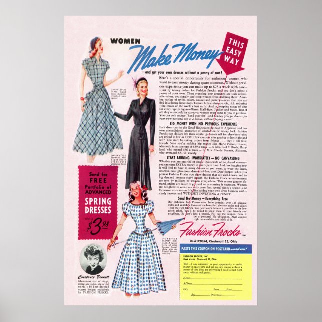 Vintage Fashion Frocks Ad from 1949 Poster (Front)