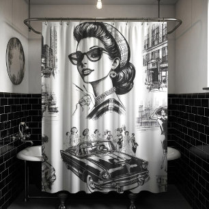 Vintage Fashion Girl Drawing Shower Curtain