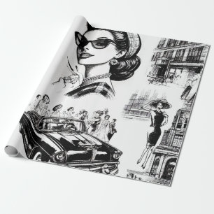 Vintage Fashion Girl Drawing Wrapping Paper