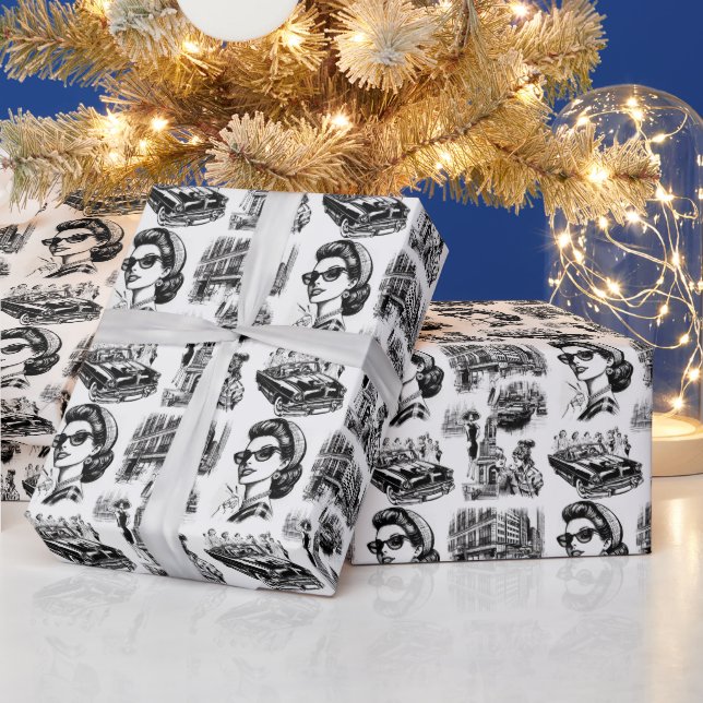 Vintage Fashion Girl Drawing Wrapping Paper (Holidays)