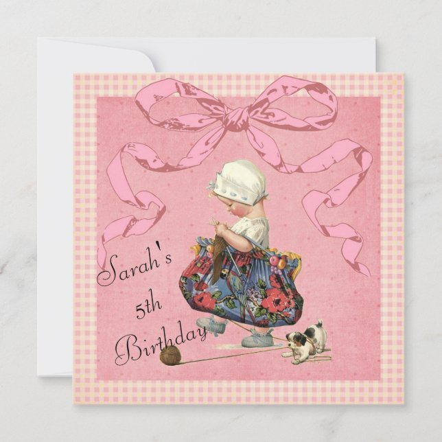 Vintage Fashion Girl Pink Ribbon Birthday Invites (Front)