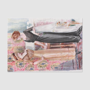 Vintage Fashion Illustration Black and Peach Dress Tissue Paper