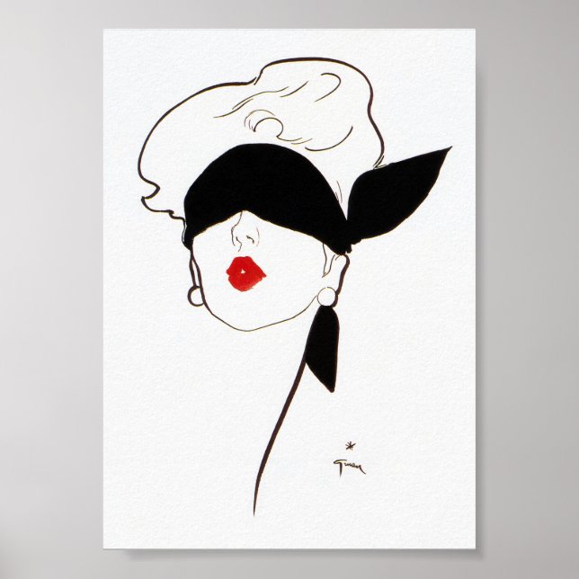 Vintage Fashion Illustration Blindfold Minimalist Poster (Front)