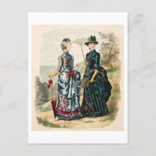 Vintage Fashion Illustration Dresses 1880s Postcard
