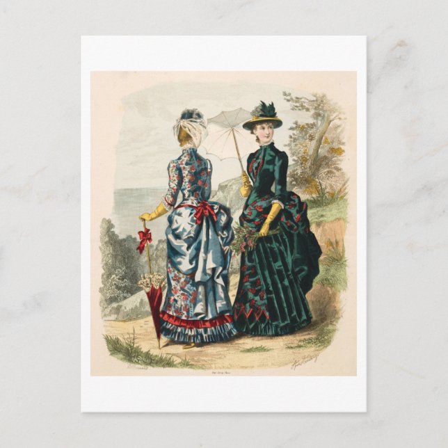 Vintage Fashion Illustration Dresses 1880s Postcard (Front)