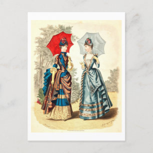 Vintage Fashion Illustration Dresses 1886 Postcard