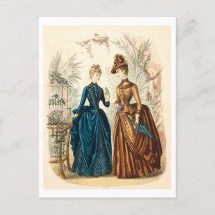 Vintage Fashion Illustration Dresses 1886 Postcard