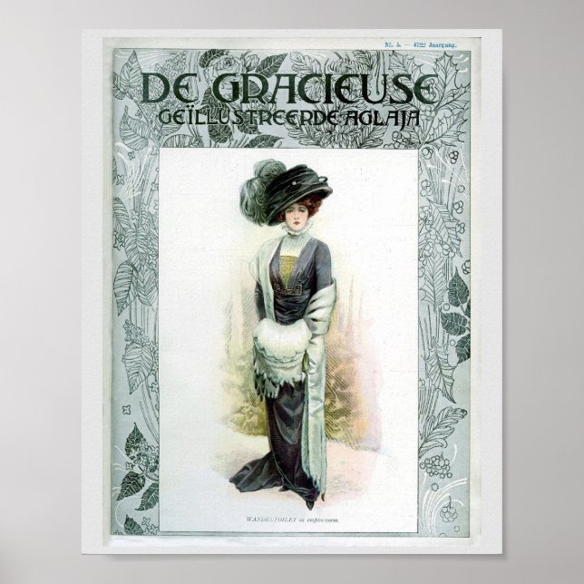 Vintage Fashion Illustration Elite Lady In Green Poster (Front)