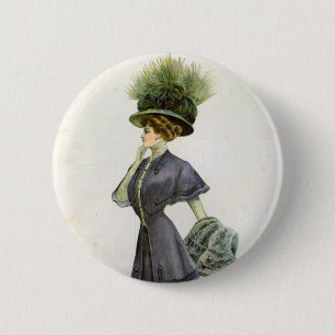 Vintage Fashion Illustration Lady Botanical Hat 6 Cm Round Badge