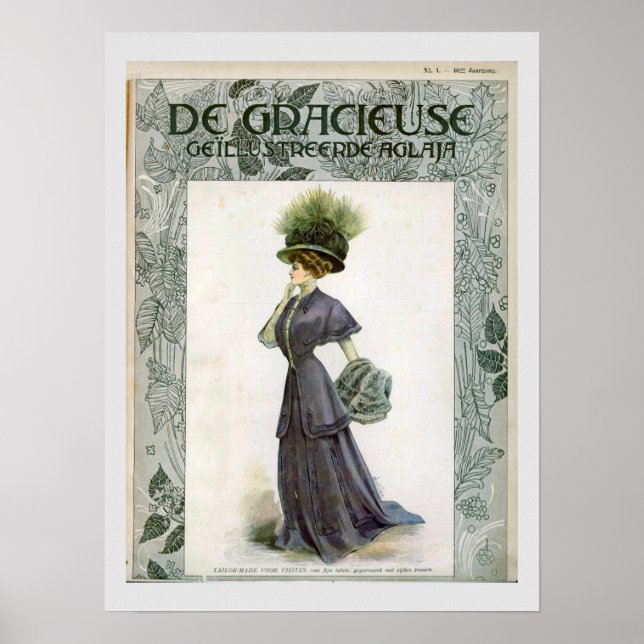  Vintage Fashion Illustration Lady Botanical Hat P Poster (Front)