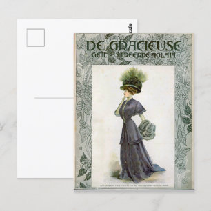 Vintage Fashion Illustration Lady Botanical Hat Postcard