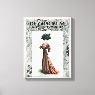 Vintage Fashion Illustration Lady Feather Hat  Canvas Print