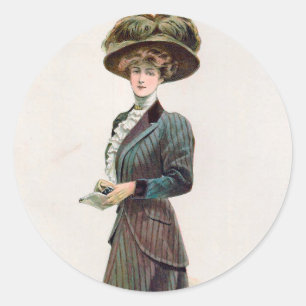 Vintage Fashion Illustration Lady Holding A Book   Classic Round Sticker