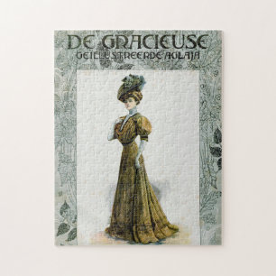 Vintage Fashion Illustration Lady In Grapes Hat    Jigsaw Puzzle