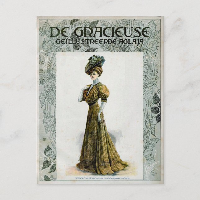 Vintage Fashion Illustration Lady In Grapes Hat    Postcard (Front)