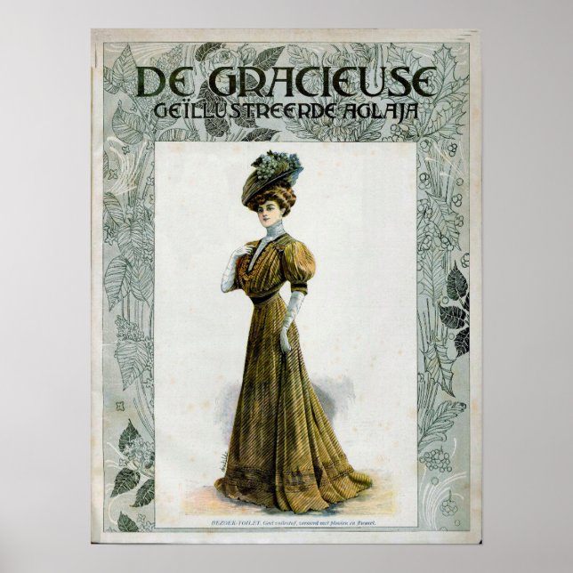 Vintage Fashion Illustration Lady In Grapes Hat   Poster (Front)