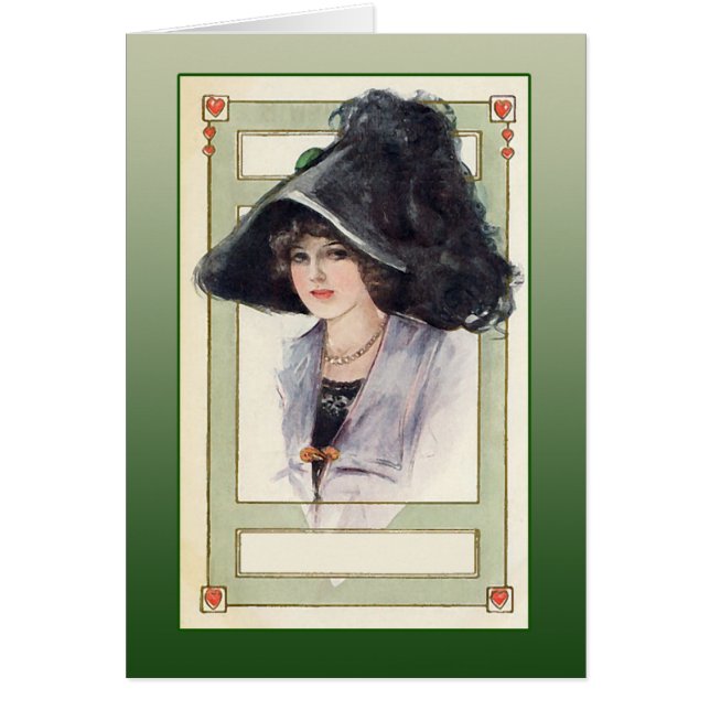 Vintage Fashion Illustration with Black Hat (Front)