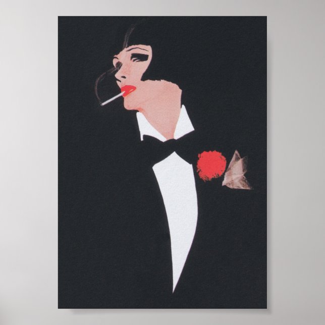Vintage Fashion Illustration Woman Smoking Poster (Front)
