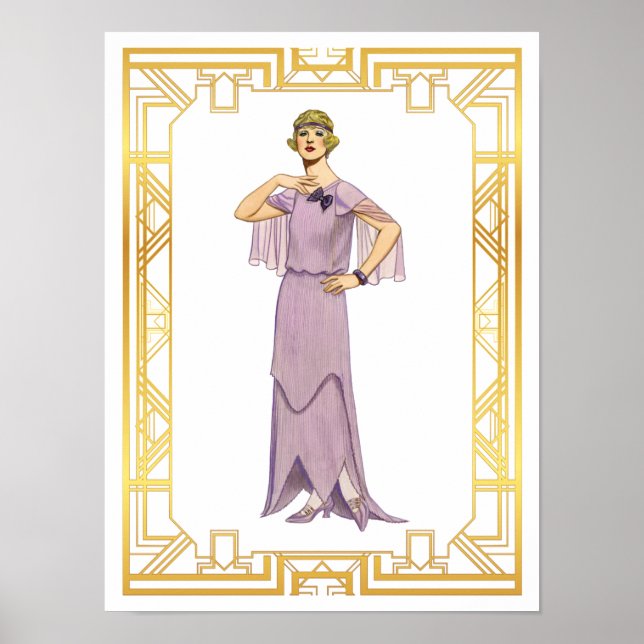 Vintage Fashion Lavender Flapper Gown 1920s Poster (Front)