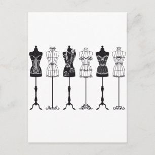 Vintage fashion mannequins silhouettes postcard