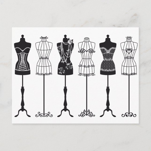 Vintage fashion mannequins silhouettes postcard (Front)