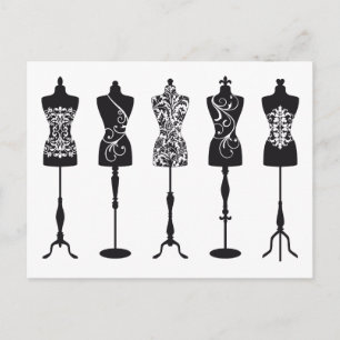 Vintage fashion mannequins silhouettes postcard