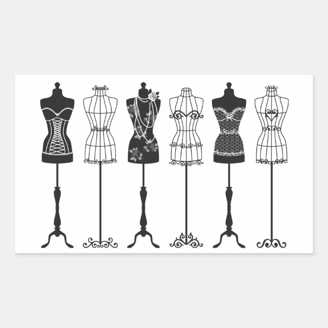 Vintage fashion mannequins silhouettes rectangular sticker (Front)