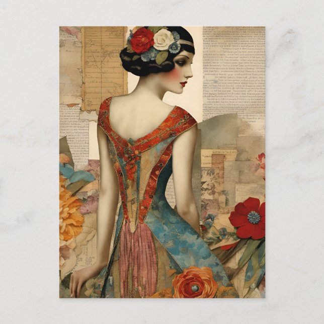 Vintage Fashion Mixed Media Collage Postcard (Front)