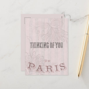 Vintage Fashion Paris in Pale Pink Rose Holiday Postcard