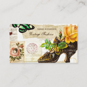 Vintage Fashion Shop Ephemera Yellow Rose and Shoe Business Card