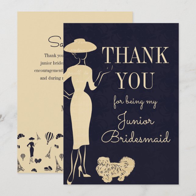 Vintage Fashion Thank You Junior Bridesmaid Card (Front/Back)