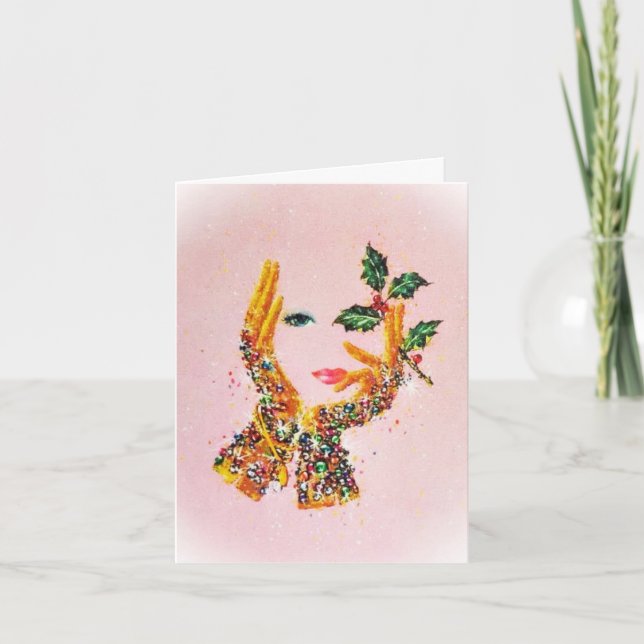 Vintage Fashionable Woman Holly 'Tis the Season Card (Front)