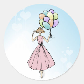 Vintage Fashionillustration Balloon Classic Round Sticker