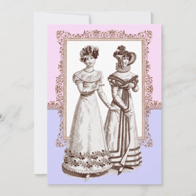 Vintage Fashions Pink & Purple Lace Bridal Shower Invitation (Front)