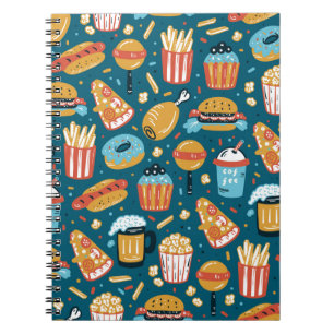 vintage Fast Food Icons Seamless Pattern. Repeat C Notebook