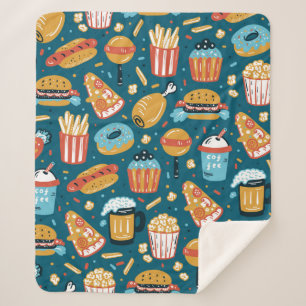 vintage Fast Food Icons Seamless Pattern. Repeat C Sherpa Blanket