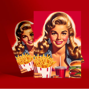 Vintage Fast Food Pin-up Postcard