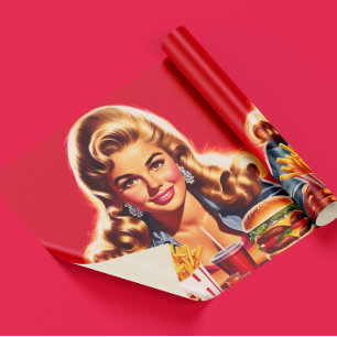 Vintage Fast Food Pin-up Wrapping Paper