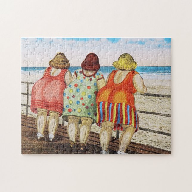 Vintage Fat Bottomed Girls at Beach Jigsaw Puzzle (Horizontal)