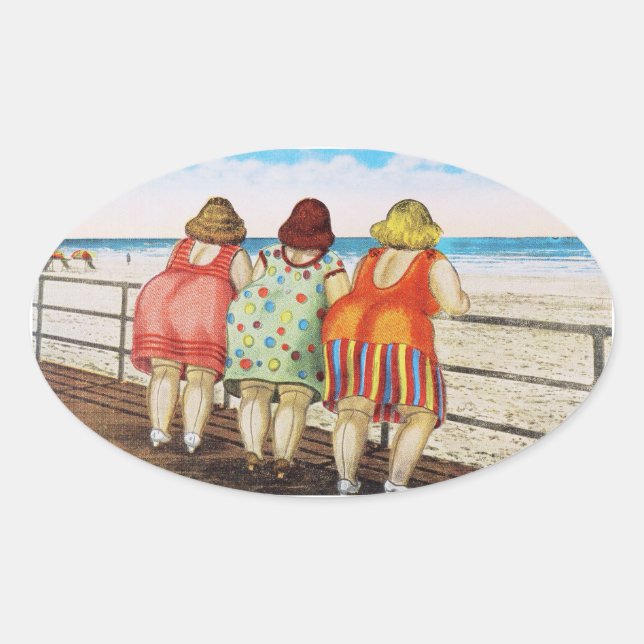 Vintage Fat Bottomed Girls at Beach Oval Sticker (Front)