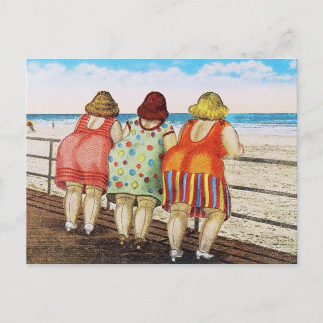 Vintage Fat Bottomed Girls at Beach Postcard (Front)