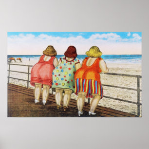 Vintage Fat Bottomed Girls at Beach Poster