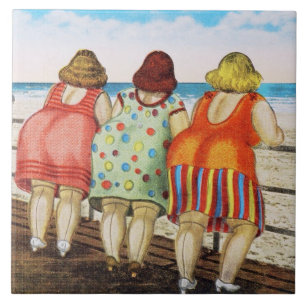 Vintage Fat Bottomed Girls at Beach Tile
