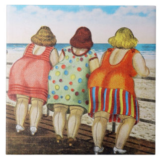 Vintage Fat Bottomed Girls at Beach Tile